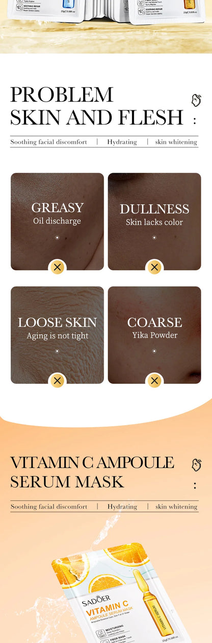 10-30 Pcs SADOER 24K Gold Vitamin C & Hyaluronic Acid Facial Masks – Moisturizing, Firming & Hydrating Skincare Treatment