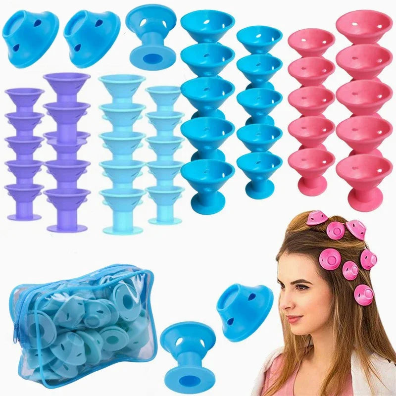 10PCS / 20PCS Silicone Heatless Hair Curlers – Soft Rubber No-Clip Hair Rollers for DIY Waves & Curls