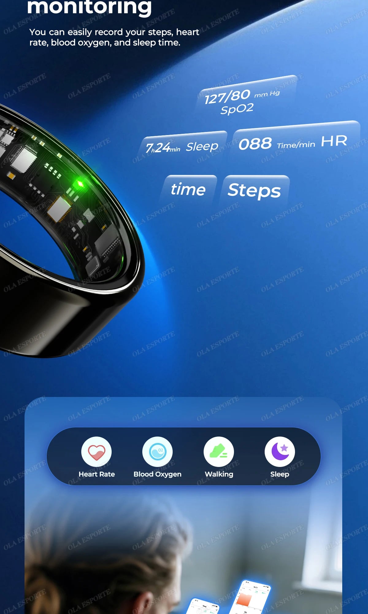 R12 Smart Ring Fitness Tracker Heart Rate Sleep Monitor 5ATM Waterproof