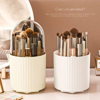 360° Rotating Makeup Brush Holder – Waterproof Dustproof Storage Box, Desktop Cosmetic Organizer with Clear Cover