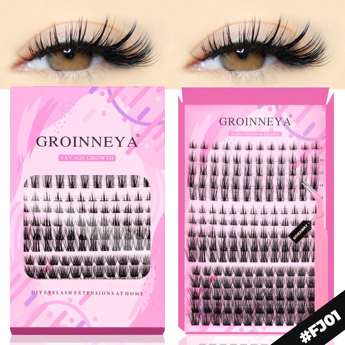 GROINNEYA DIY Eyelash Extension Kit – Individual Lash Clusters Faux Mink Mix Set with Lash Bond & Seal, Easy At-Home Application