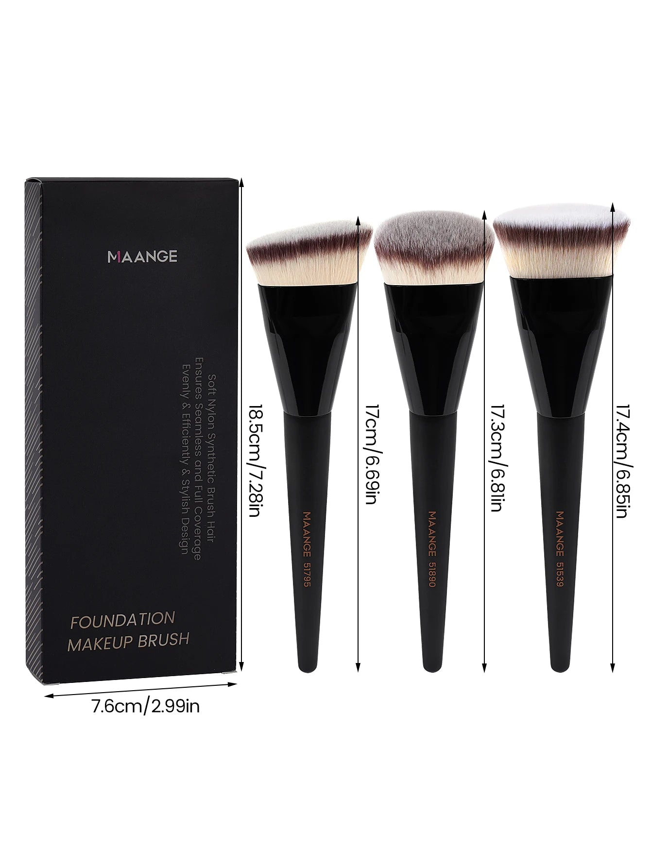 MAANGE Premium Quality 3-Piece Makeup Brush Set – Angle, Round, Flat Head Foundation Brushes with Soft Bristles & Storage Box