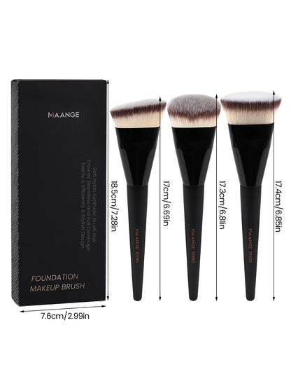 MAANGE Premium Quality 3-Piece Makeup Brush Set – Angle, Round, Flat Head Foundation Brushes with Soft Bristles & Storage Box