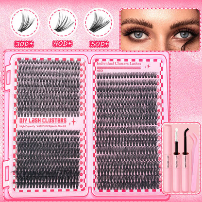 DIY Individual Eyelash Extension Kit 30D–80D – Reusable Cluster Lashes with Tweezers & Seal