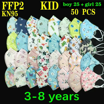 Kids KN95/FFP2 Face Masks – 5-Layer Protective Cartoon Design, Comfortable CE-Certified Disposable Masks for Boys & Girls (Ages 3–15)
