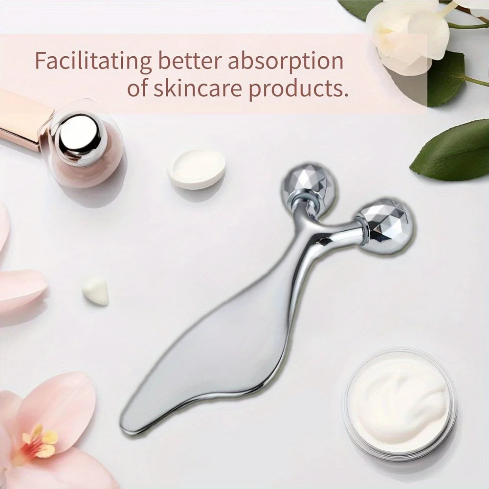 2-in-1 3D Face Roller & Gua Sha Tool Stainless Steel Facial Massager Cold Beauty Tool