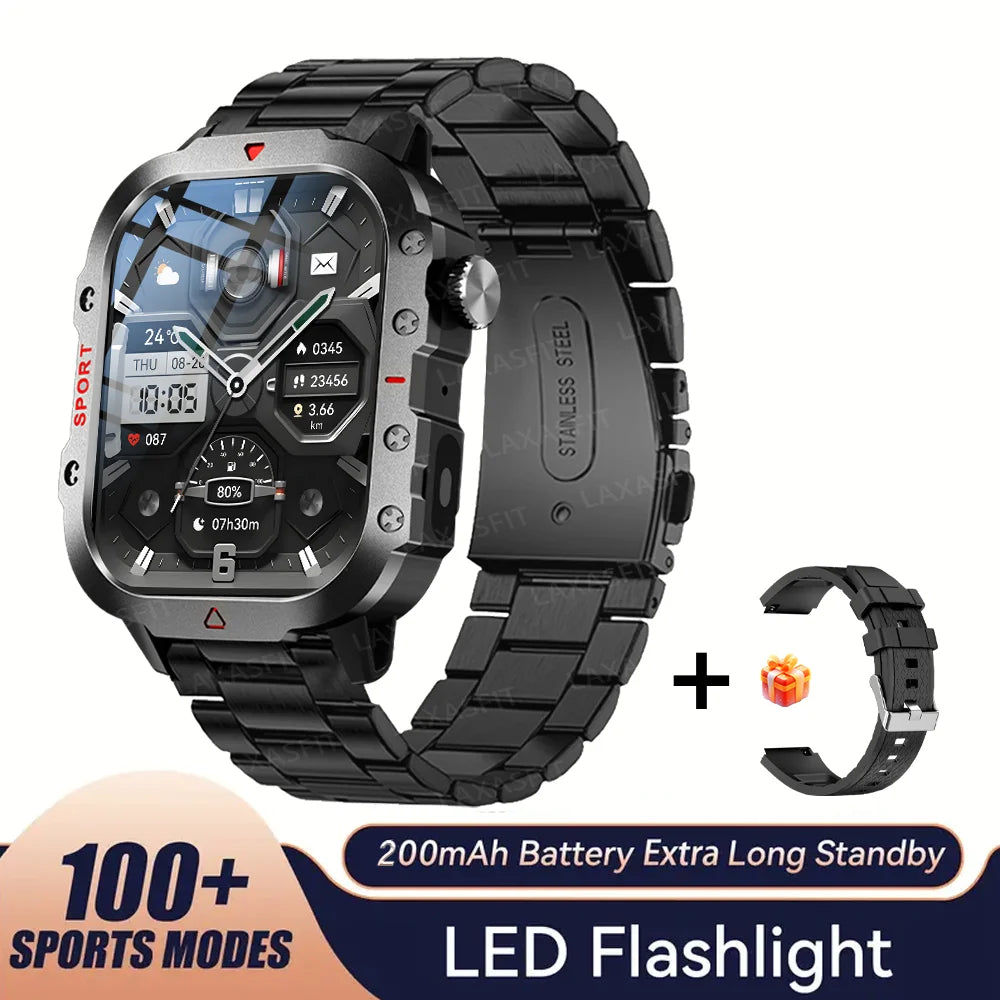 KESHUYOU 2.01” Smart Watch with LED Flashlight | Bluetooth Calling | Fitness & Activity Tracker | Life Waterproof | Android & iOS