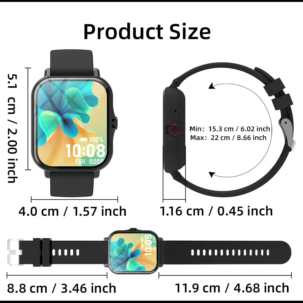 Smart Watch 1.83" HD Bluetooth Call Fitness Tracker for Android iPhone