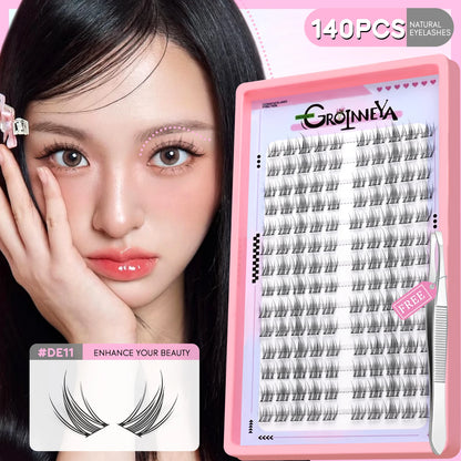 GROINNEYA DIY Lash Clusters – Natural & Manga Styles | Soft Lightweight Synthetic Lashes | Customizable False Eyelash Extensions Kit