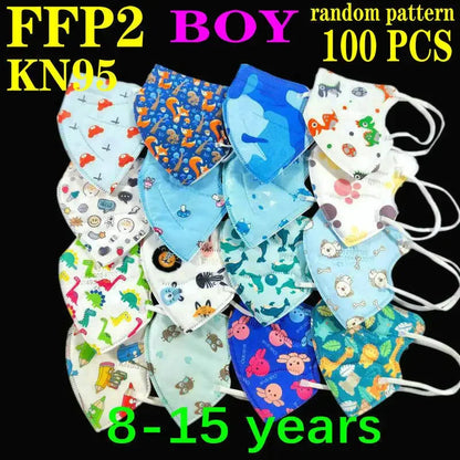 Kids KN95/FFP2 Face Masks – 5-Layer Protective Cartoon Design, Comfortable CE-Certified Disposable Masks for Boys & Girls (Ages 3–15)