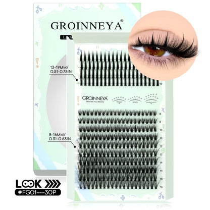 GROINNEYA Lash Clusters Kit – Spiky D-Curl Individual Lash Extensions with Bond & Seal for DIY Eyelash Application