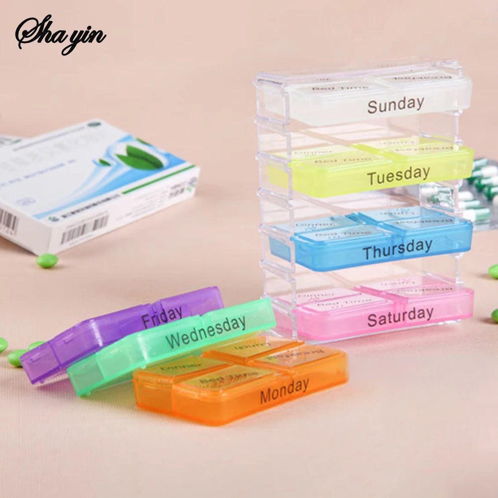 28-Compartment Medicine Box Organizer – Drawer-Style Pill Storage Case, Plastic Home Health Care Organizer