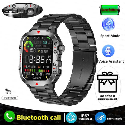 Rugged Men’s Bluetooth Call Smart Watch with Flashlight – 2.01” Outdoor Sports Fitness Watch for Android & iOS