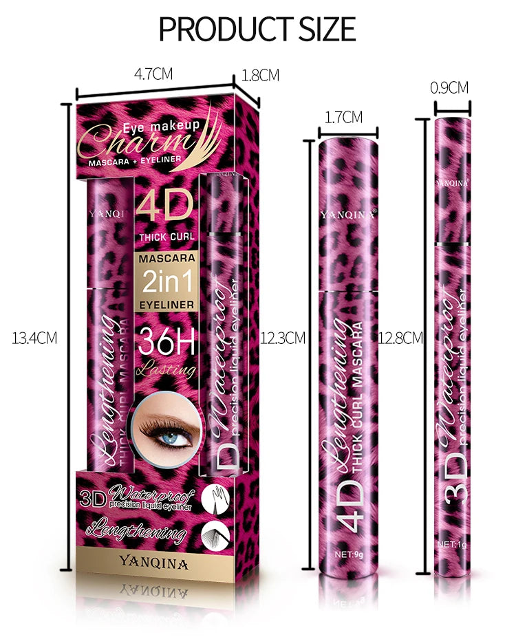ANQINA 4D Waterproof Mascara & Liquid Eyeliner Set – Long-Lasting Curling Eye Makeup (Full Size)