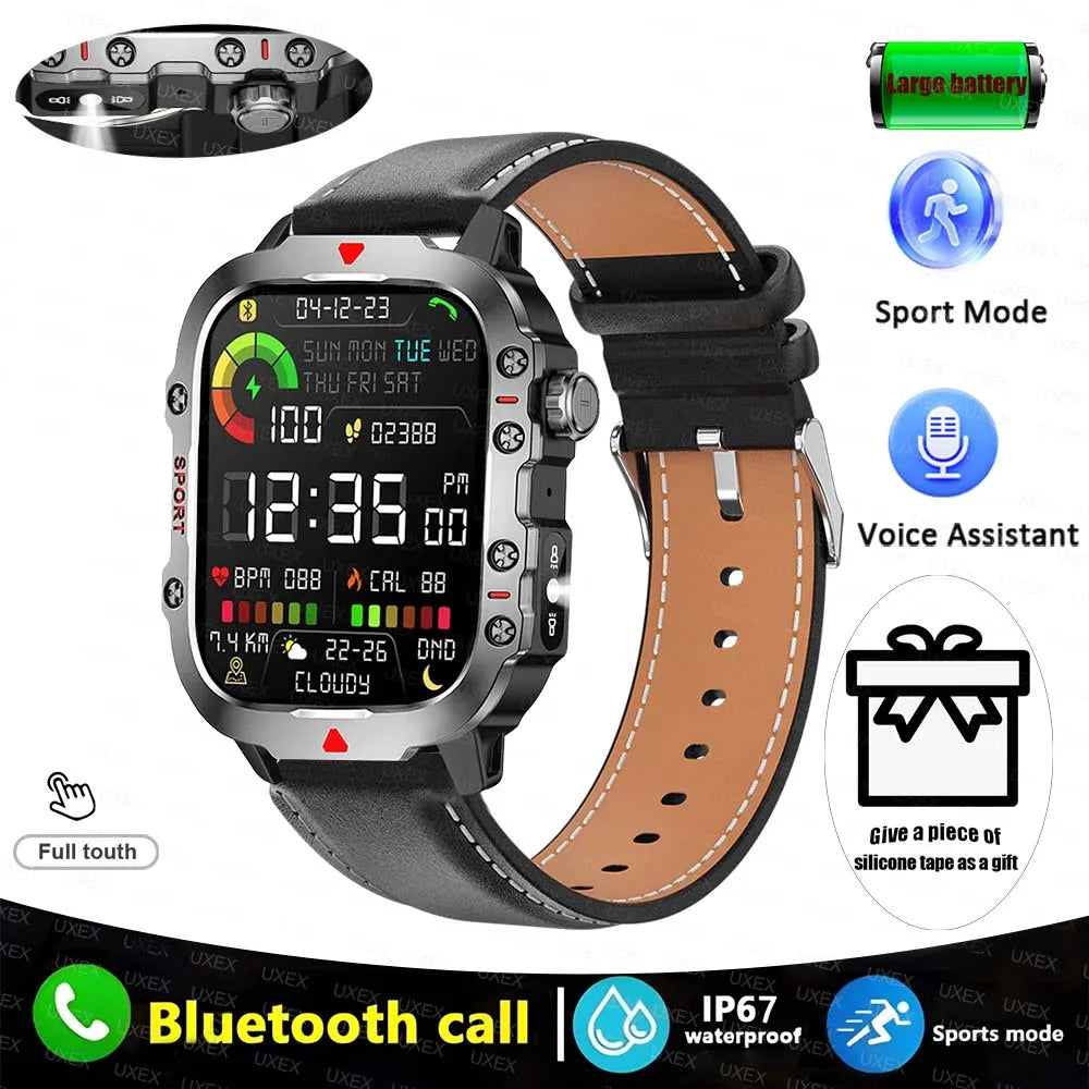 Rugged Men’s Bluetooth Call Smart Watch with Flashlight – 2.01” Outdoor Sports Fitness Watch for Android & iOS