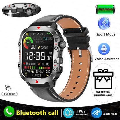 Rugged Men’s Bluetooth Call Smart Watch with Flashlight – 2.01” Outdoor Sports Fitness Watch for Android & iOS