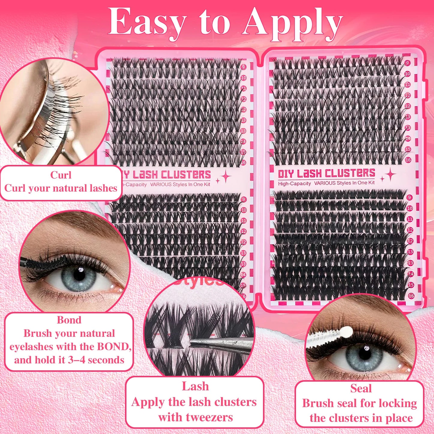 DIY Individual Eyelash Extension Kit 30D–80D – Reusable Cluster Lashes with Tweezers & Seal