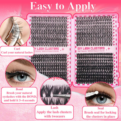 DIY Individual Eyelash Extension Kit 30D–80D – Reusable Cluster Lashes with Tweezers & Seal