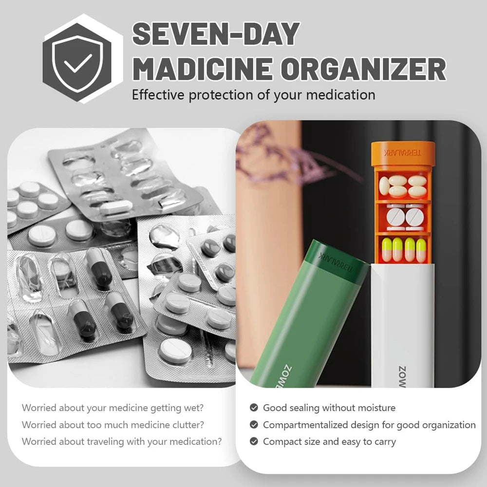 Weekly Pill Organizer – 7-Day Travel Pill Case | Compact & Cute Pill Holder for Vitamins, Supplements & Medication