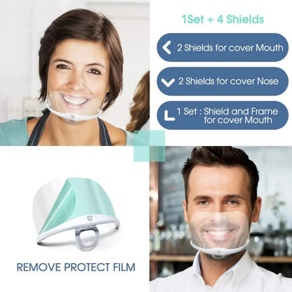 5-Pack Reusable Transparent Anti-Fog Face Shields – Plastic Mouth Covers for Restaurant, School, Salon, Beauty, or Tattoo Use