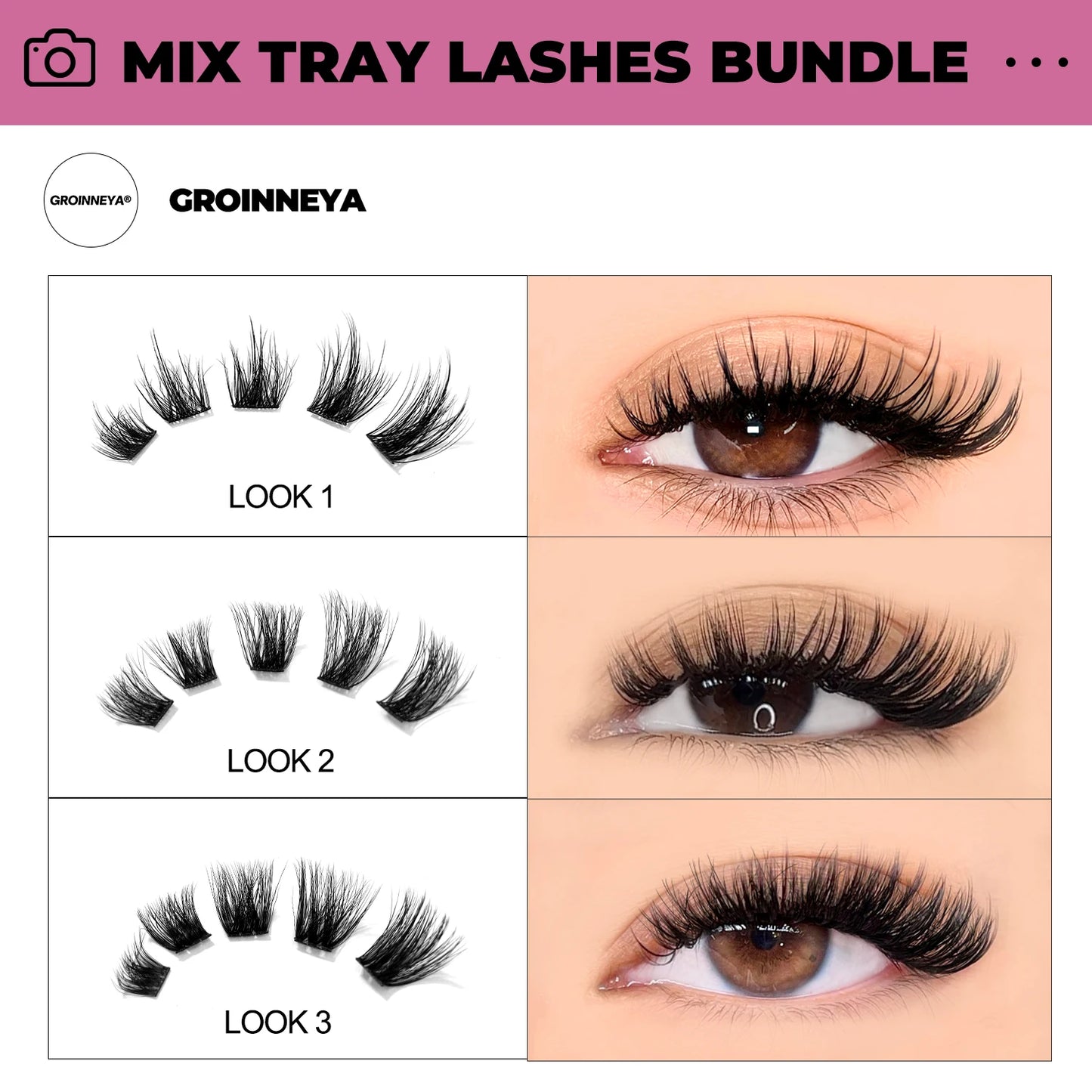 GROINNEYA DIY Eyelash Extension Kit – Individual Lash Clusters Faux Mink Mix Set with Lash Bond & Seal, Easy At-Home Application