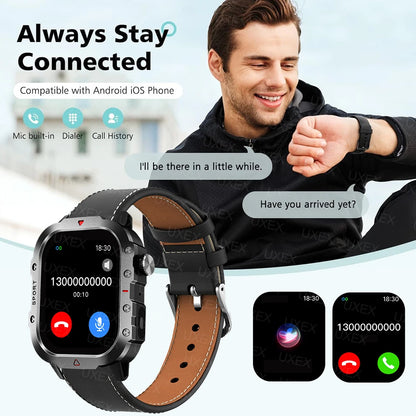Rugged Men’s Bluetooth Call Smart Watch with Flashlight – 2.01” Outdoor Sports Fitness Watch for Android & iOS