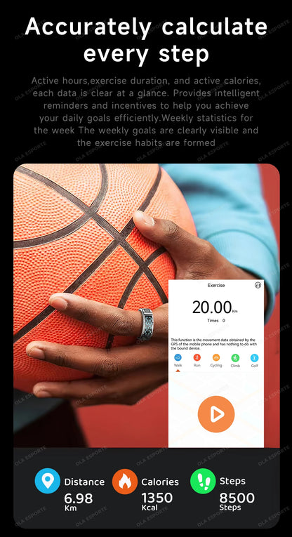 Smart Ring with Touch Display Heart Rate Sleep Tracker IP68 Waterproof Android iOS