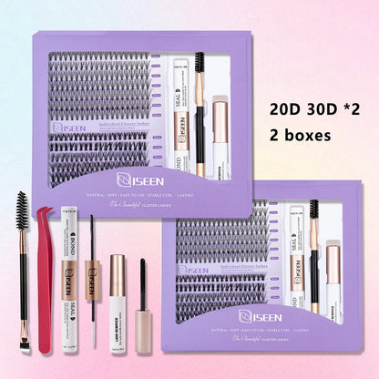 ISEEN DIY Lash Extension Kit – Mixed Style Lash Clusters with Bond & Seal, Remover, Tweezers & Lash Brush for Self-Application