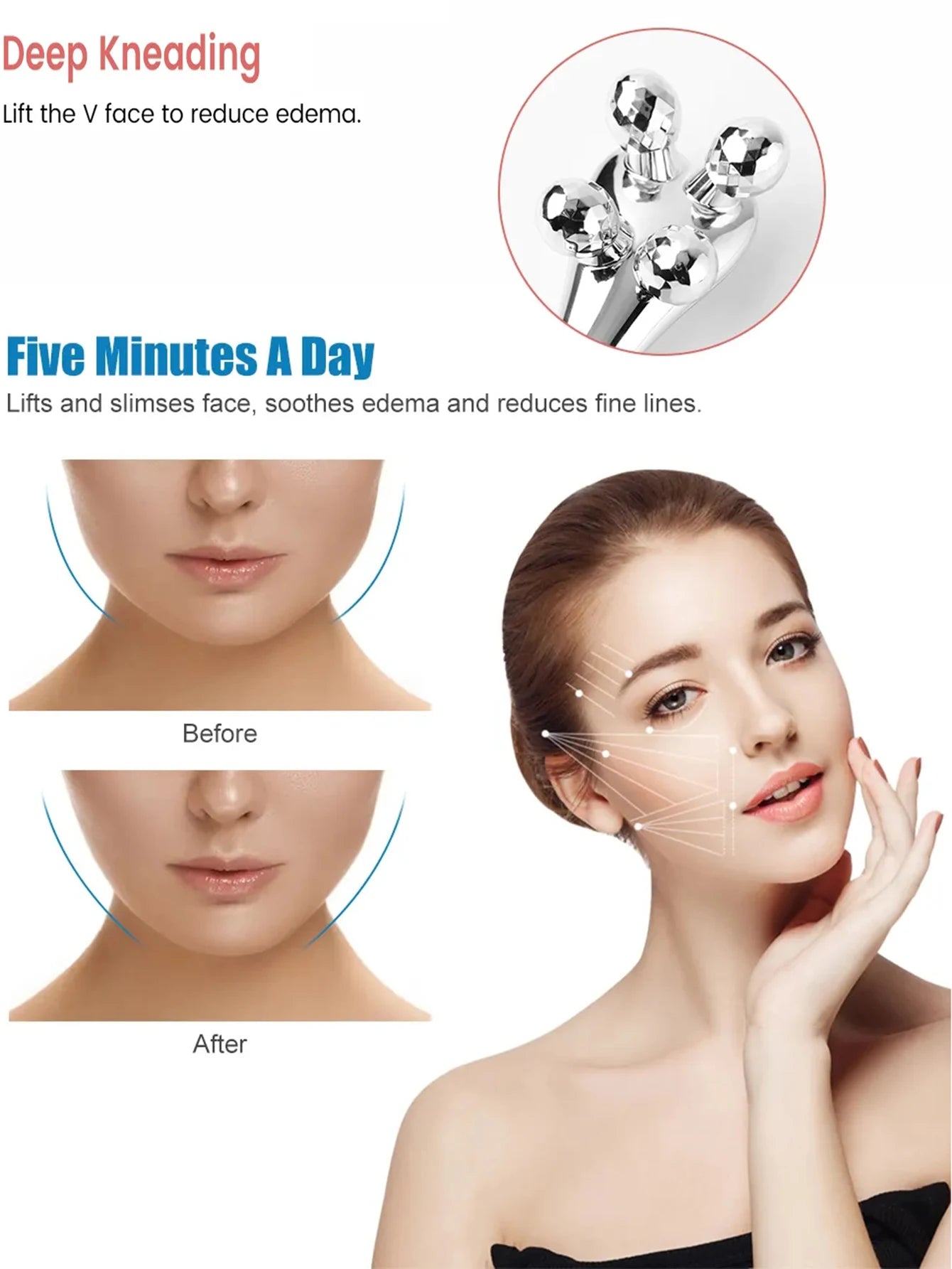 4D Y-Shaped Face-Lift Roller – Silver Facial Massager for Wrinkles, Eye, Neck & Muscle Relaxation