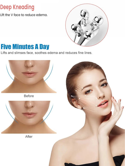 4D Y-Shaped Face-Lift Roller – Silver Facial Massager for Wrinkles, Eye, Neck & Muscle Relaxation