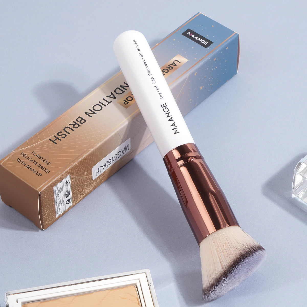 MAANGE 2PCS Foundation Makeup Brush Set – Flat & Angled Kabuki Brushes for Liquid, Cream & Powder, Soft Synthetic Bristles