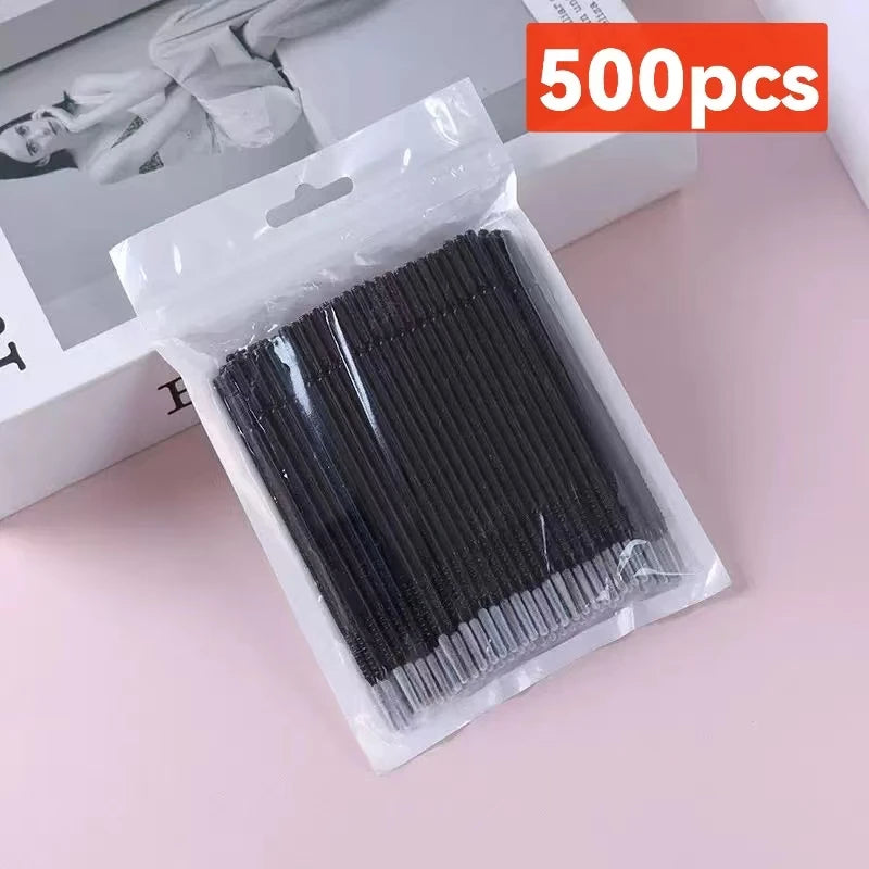 500/1000PCS Eyelash Cleaning Brushes – Colorful Crystal Handle Micro Brushes for Lash Extension Care, Makeup Removal, and Beauty Tools