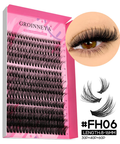 GROINNEYA DIY Lash Extension Kit – Cluster & Individual Lashes with Bond & Seal