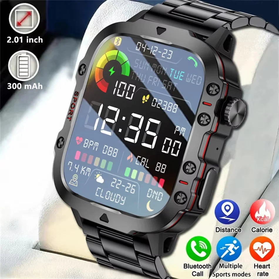 KESHUYOU 2.01” Smart Watch with LED Flashlight | Bluetooth Calling | Fitness & Activity Tracker | Life Waterproof | Android & iOS