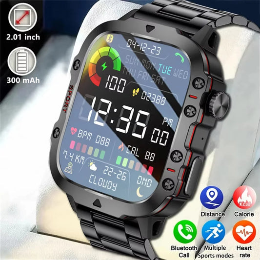 KESHUYOU 2.01” Smart Watch with LED Flashlight | Bluetooth Calling | Fitness & Activity Tracker | Life Waterproof | Android & iOS