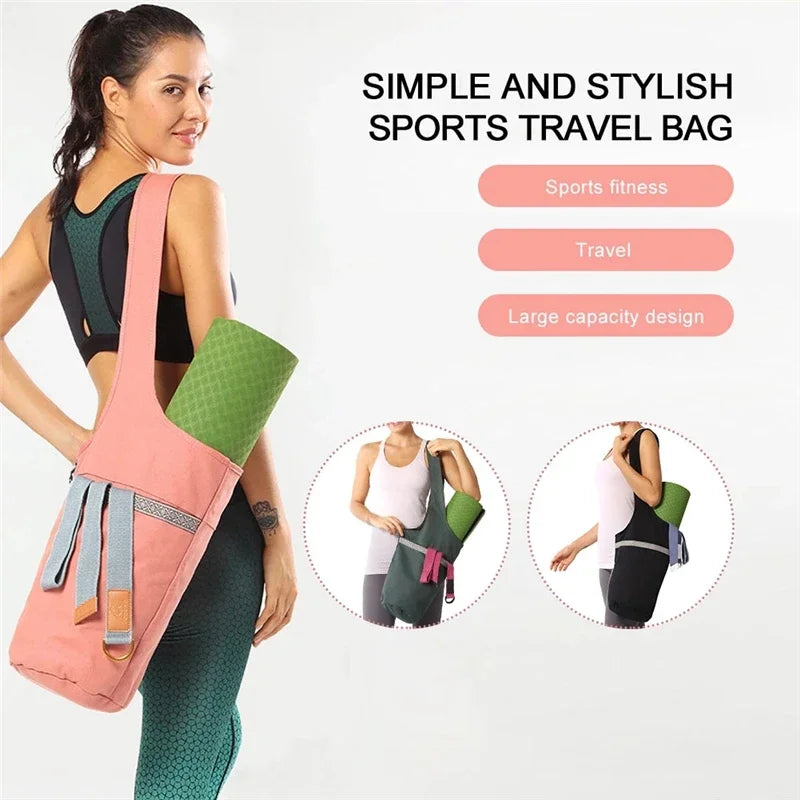 Large Yoga Mat Bag Women Gym Tote – Canvas Fitness Shoulder Bag with Zipper Pockets, Travel Sports Carry Bag (No Mat)