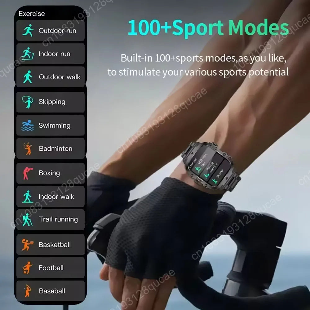 Rugged Military GPS Smart Watch for Men – Bluetooth Call, Heart Rate, Blood Oxygen, AI Voice, Sport & Waterproof