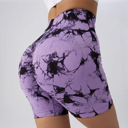 Women’s High Waisted Yoga Shorts – Seamless Tie Dye Workout Shorts for Gym, Running, Cycling & Fitness