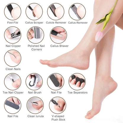 27PCS Pedicure & Manicure Foot Care Kit – Stainless Steel Tools for Callus Removal, Peeling, Exfoliating & Foot Scrubbing
