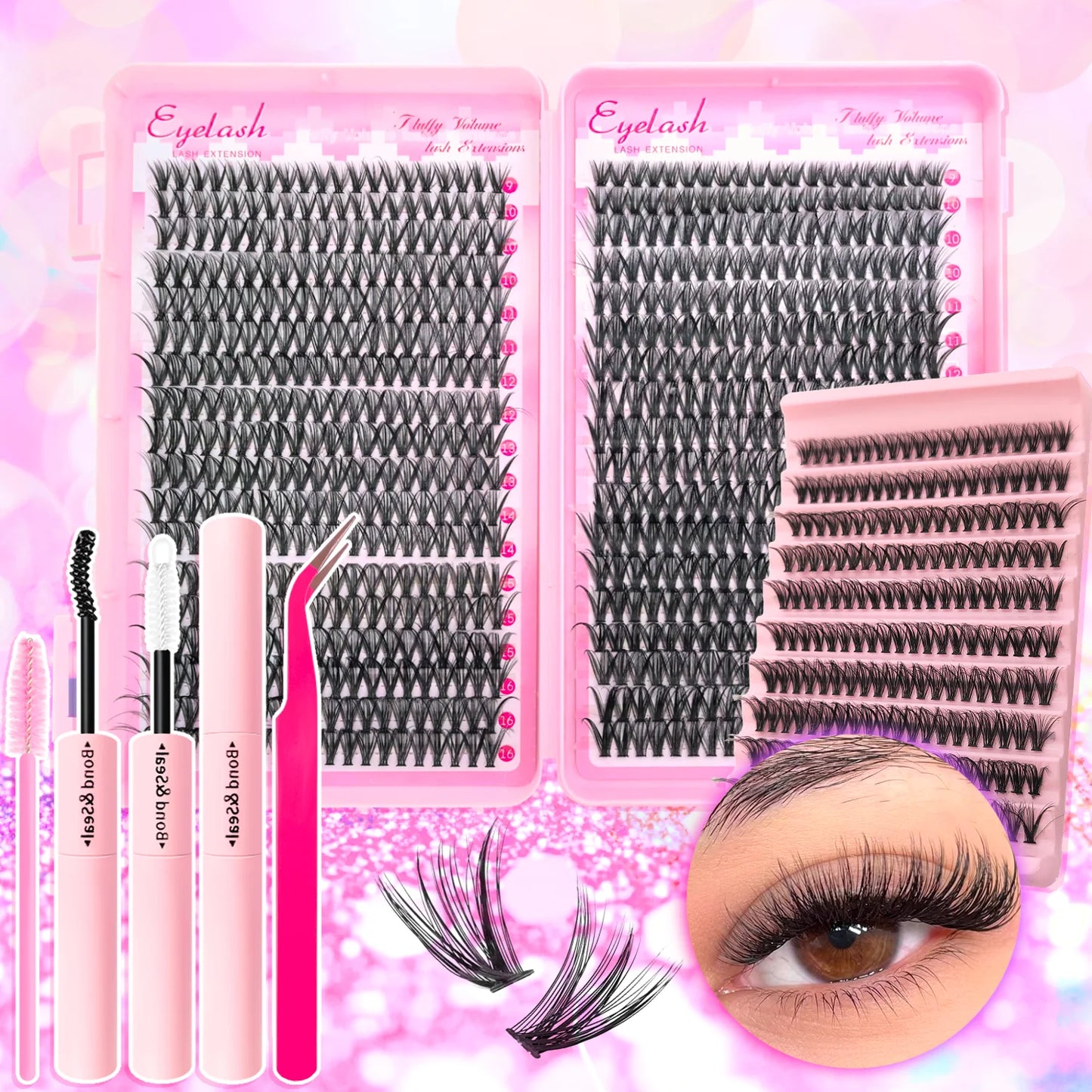 DIY Lash Extension Kit 200/720PCS Cluster Lashes w/ Bond Seal & Tweezers Wispy Set