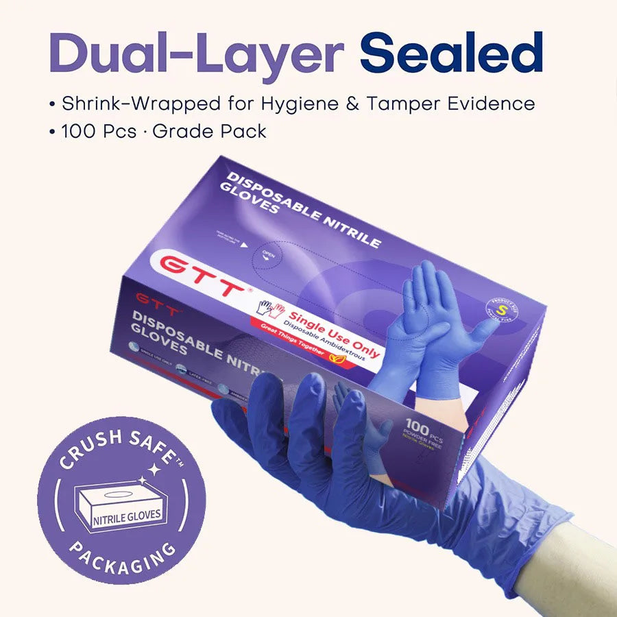 GTT Nitrile Disposable Gloves 5.5 Mil Powder Free Latex Free Purple S-XL