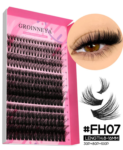 GROINNEYA DIY Lash Extension Kit – Cluster & Individual Lashes with Bond & Seal
