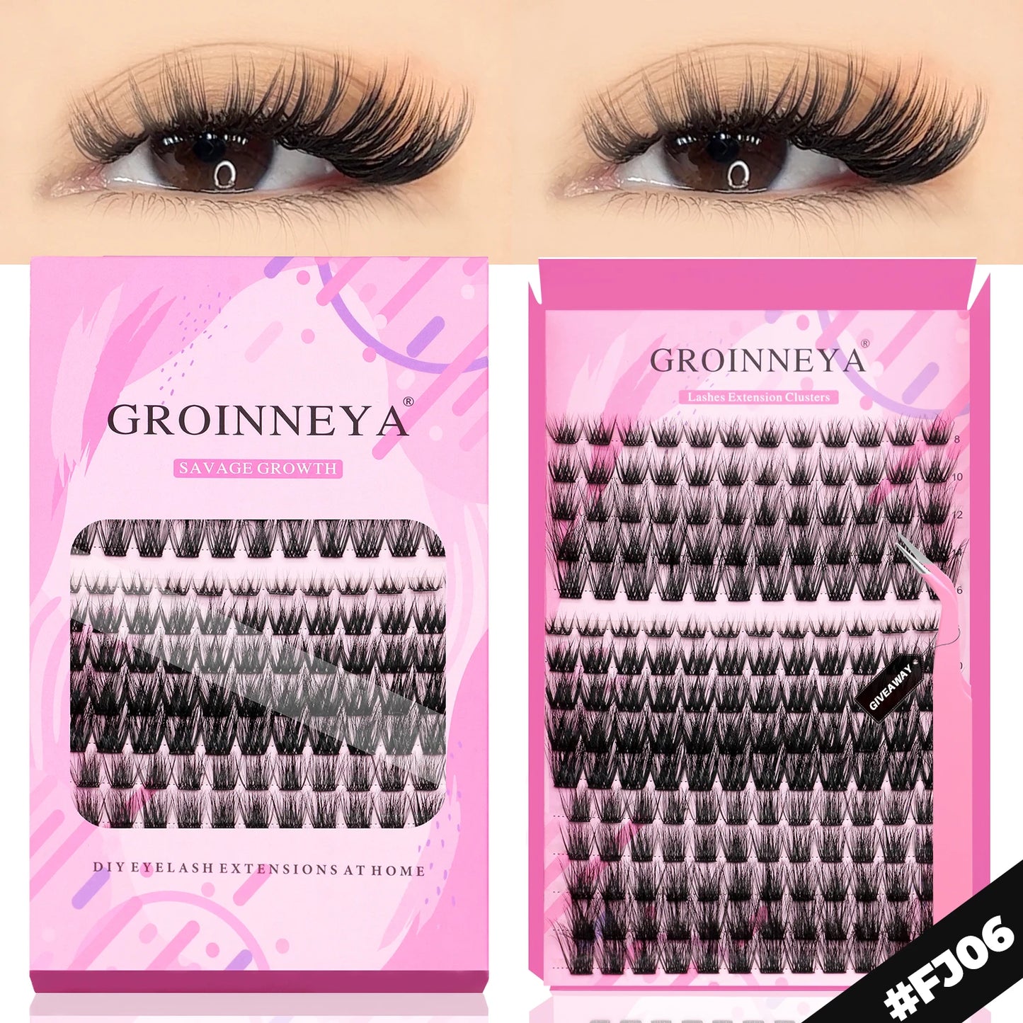 GROINNEYA DIY Eyelash Extension Kit – Individual Lash Clusters Faux Mink Mix Set with Lash Bond & Seal, Easy At-Home Application