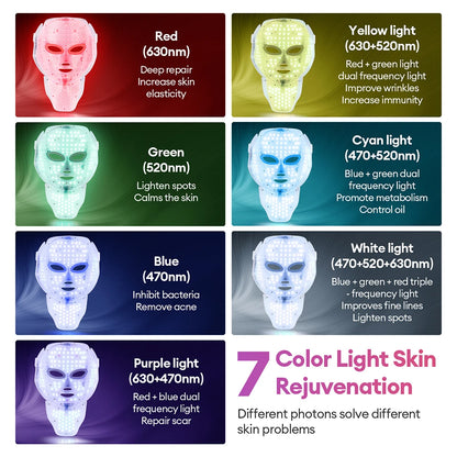 7-Color LED Face & Neck Light Therapy Mask – Electric Facial Skincare Mask with Remote Control
