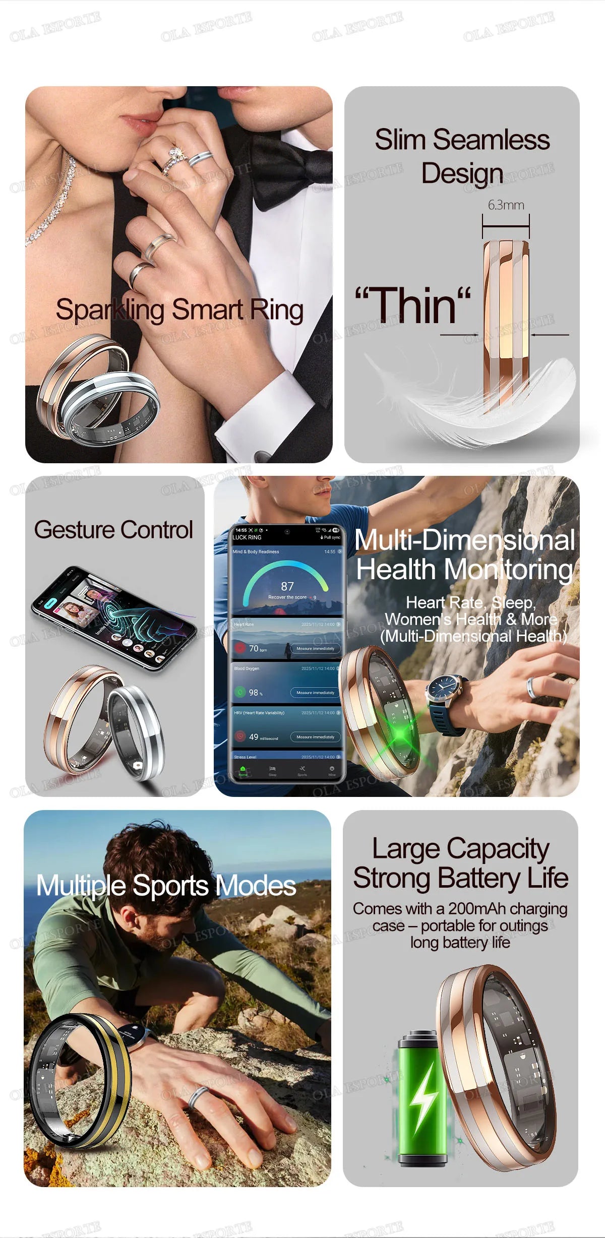 Smart Ring Fitness Tracker Heart Rate Sleep Monitor Waterproof for Android iOS
