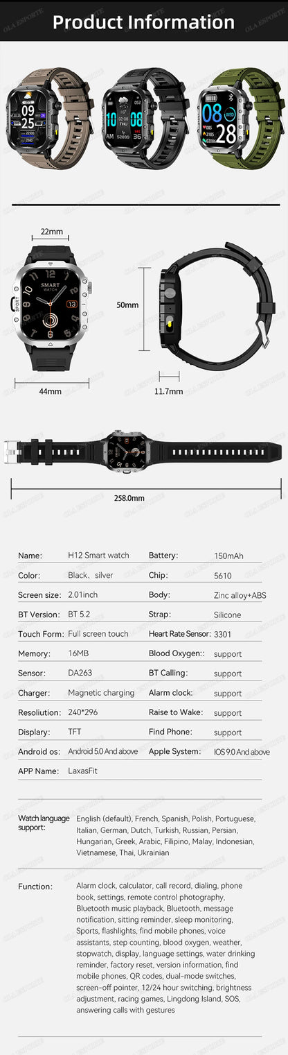 Military Smart Watch Bluetooth Call GPS Flashlight 100+ Sports Android iPhone