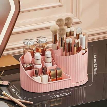 Rotating Makeup Organizer – Dustproof Cosmetic Storage Carousel for Lipsticks, Brushes & Beauty Tools