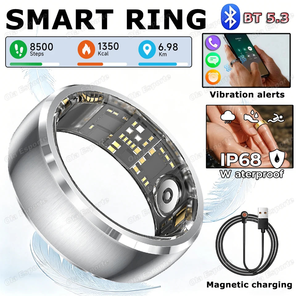 Smart Ring Fitness Tracker Call Alerts Sleep Monitor IP68 Waterproof Ring