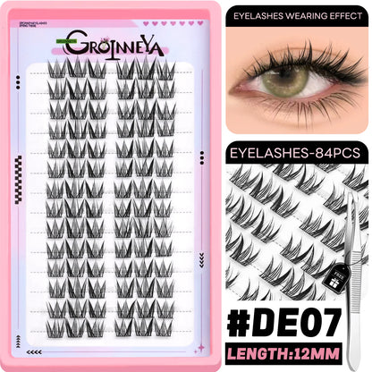 GROINNEYA DIY Lash Clusters – Natural & Manga Styles | Soft Lightweight Synthetic Lashes | Customizable False Eyelash Extensions Kit