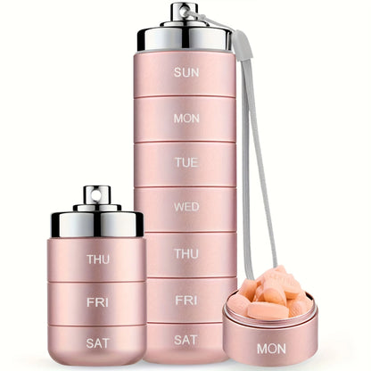 7pcs Metal Pill Organizer Set – Stackable Waterproof Travel Pill Box | Large Aluminum Alloy Portable Pill Case